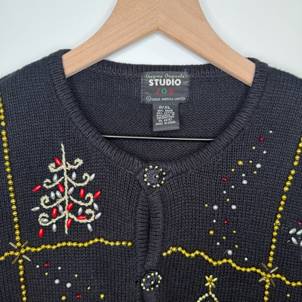 Studio Joy Christmas Cardigan Sweater Women's Size Large Vintage Hand Grandma - Picture 2 of 7